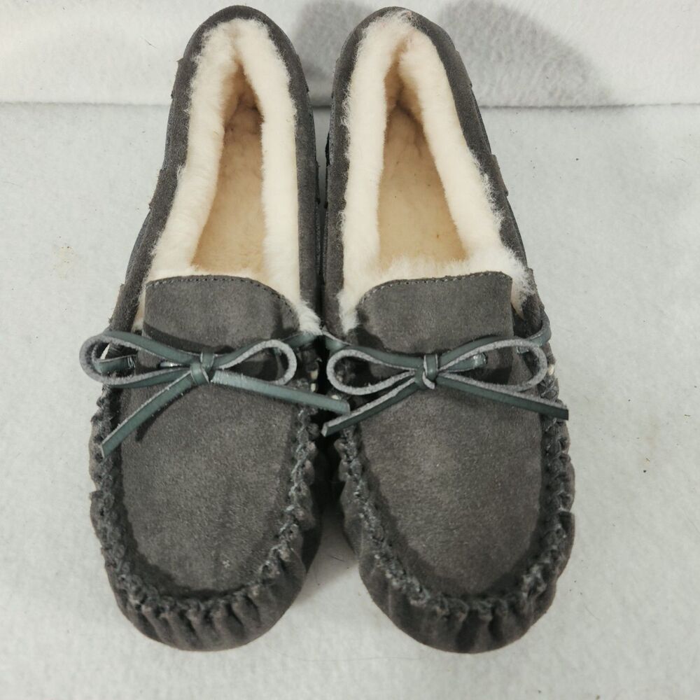 Parfeying Indoor Outdoor Sheepskin Moccasins Slippers Women 7 Gray Cow Suede